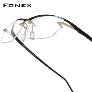 FONEX Pure Titanium Glasses Frame Men Brand Design Semi-Rimless Square Eyeglasses Business Half-Rim Japanese Ultralight Custom Myopia Optical Prescription Eyewear 85818