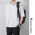🔥Hatton Gutto Ready Stock🔥COD Men Casual Shirt Half Sleeve V Neck Buttons Up Loose Korean Men Style Fashion Shirts Plain Simple Basic Pure Color Shirt Men's Solid  Shirts Summer tops 衬衫男 上衣 男装 Men's Clothing. 