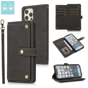 Case For iPhone 6 7 8 Plus X XR XS Max 11 12 13 Pro Max 12 13 Mini Leather Flip Wallet with Card Slots Bag Cover Casing with Short Hand Strap