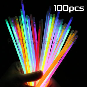 Pattaya แท่งเรืองแสง 100 pcs แค่หักก็เรืองแสงแล้ว แท่งไฟ คละสี แต่งตัวตามเทศกาล Glow Sticks