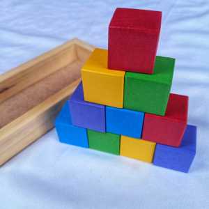Kubus Kayu 3x3 cm Isi 10 Beserta Kotak Penyimpanan Balok Kayu