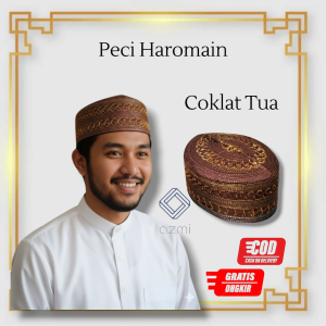 Peci Kopiah Songkok Haromain / peci haramain bordir / Haromain Coklat Tua