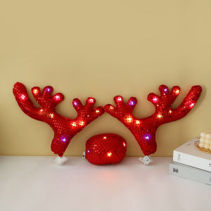 【Local Shipping】Christmas Reindeer Car Decorations LED Lighting Rudolf Reindeer Antlers Red Noses Car Decorations Kit Christmas Auto Decor