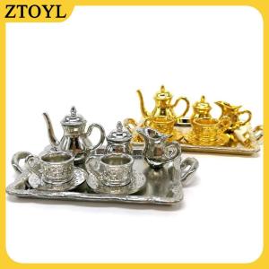 ZTOYL 10 cái 1: 12 Dollhouse đồ nội thất thu nhỏ đồ ăn kim loại tách trà Tấm đặt