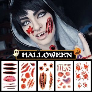 DISFUNNY วันฮาโลวีน kids tattoos ลายสักกันน้ำ face sticker สติ๊กเกอร์หน้าแมว ผู้หญิง บาดแผลสยองขวัญ งานสังสรรค์ ตกแต่งผิว ใบหน้า รอยสักปลอม รอยสักชั่วคราว แผลเป็นสยองขวัญ สติ๊กเกอร์รอยสักฮาโลวีน