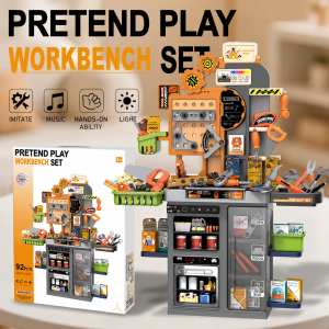 Luxury Pretend Play Workbench Set with Light Music and 92PCS Tool Accessories for Kids