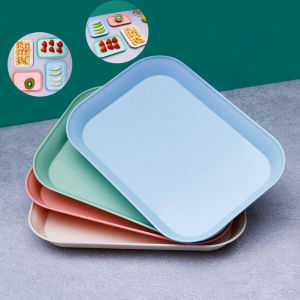 Creative Wheat Straw Rectangular Tray Dessert Sushi Pasta Plate Tableware Bowl Fruit Storage Tray