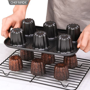 CHEFMADE Cannele Mould Cake Pan 6-Cavity / 12-Cavity Non-Stick Canele Muffin Bakeware Cupcake Pan Angel Bell Baking Tray Black WK9893/WK9867