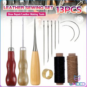 Need 13pcs DIY Leather Sewing Kit Sewing needle/Wooden Handle Awl/Wax Thread/Sewing Awl