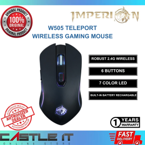 Imperion W505 Teleport Wireless Gaming Mouse Built-In Battery Rechargable 6 Buttons and 7 Color LED