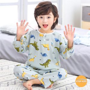 Baju Tidur Anak Laki-Laki 1 Set Piyama Anak Cowok Korea Lengan Panjang Bahan Katun Import 3-7 tahun - KC1A2