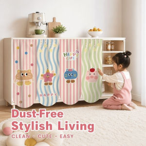 Kitchen Cabinet Curtain Dustproof Shelf Cover Washable Polyester Geometric Semi Blackout Home