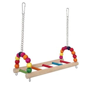 DGFDF Bite Resistant Parrot Swing Toy Colorful Hanging Bird Cage Standing Multi Functional Wooden Chewing Training Toys Training