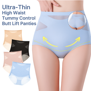 Seamless High Waist Panties For Women Ultra-Thin Breathable Underwear Tummy Control Butt Lifting Briefs Antibacterial Cotton Underpants
