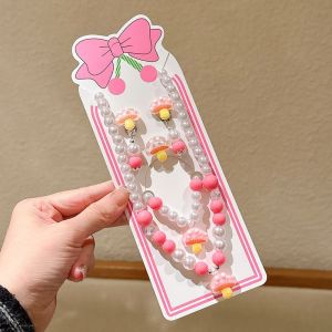 TUmama Bộ Vòng Cổ trái cây đáng yêu cho trẻ em với mặt dây chuyền hạt ngọc trai và dâu tây hoàn hảo để Đầm công chúa và phụ kiện tiệc