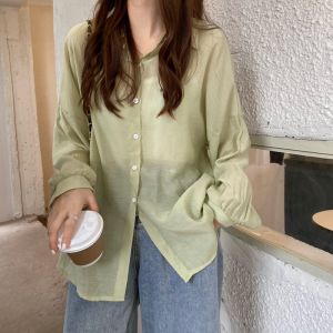 lune 99001 *ส่งไว*เสื้อเชิ้ตผู้หญิง ทรงเสื้อเชิ้ต เสื้อเชิ้ตชีฟอง เสื้อซีทรู สไตล์เกาหลี เนื้อผ้าเบาบาง สวมใส่สบาย