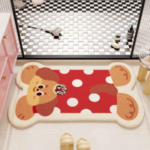 <𝙇𝙖𝙯𝙈𝙖𝙡𝙡> Cartoon Floor Toilet Mat Non-Slip Door Floor Mat Bathroom Mat Dog Cat Faux Velvet