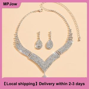 【Local shipping】 2Pcs Fashionable Necklaces Earrings Jewelry Set Womens Wedding Accessories Gift