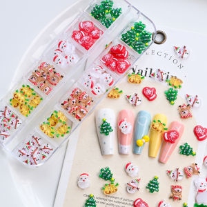 ZEEMIN 12 Grids 3D Resin Christmas Nail Art Charms Cute Snowman Red Gloves Bell Nail Festival Accessories Cartoon Santa Claus Nail Deco