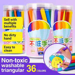 [No Dirty Clothes Or Hands] Non-Toxic Washable Triangular Crayons Non-Toxic Safe Coloring Gifts For Kids Art Drawing School Supply