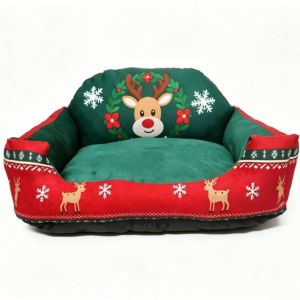 SLIGHTDELVE Washable Christmas Pet Sofa Bed Christmas Tree Elk Design Soft Plush Cat Sleeping Mat Xmas Atmosphere Anti-Slip Dog Nest Mat Winter