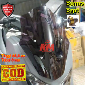 Visor Windshield Lexi Variasi Panjang 444 cm Tebal 3 mm Bahan Mika Akrilik Hitam dan Bening Bonus Baut