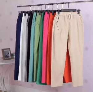 Plus Size Cotton Linen Candy pants for women fits 3XL 28-34 waistline garterized waist