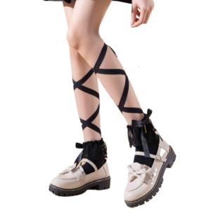 Women Sweet Ruffle Lace Bowknot Ankle Socks Japanese JK Girl Sweet Ribbon Ties Bandage Middle Tube Cotton Socks Hosiery