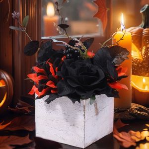 HCHC MALL Real Touch Artificial Flowers Lifelike Beautiful Artificial Phalaenopsis Flower Arrangement with Base Fake Silk Flowers Halloween Decoration