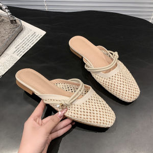 Ielgy Dép nửa chân bẹt cho nữ dép Lười Dệt rỗng kiểu Pháp mùa hè