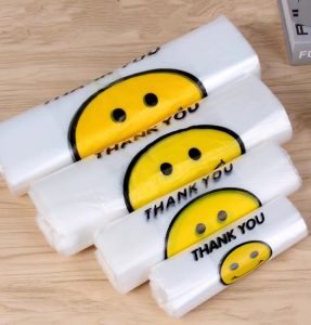 50PCS Thank You Printed Plastic Bag Smile Face Plastic Bag Sando Bag Transparent Clear color High toughness Printed Plastic Bag Smile Sando Bag