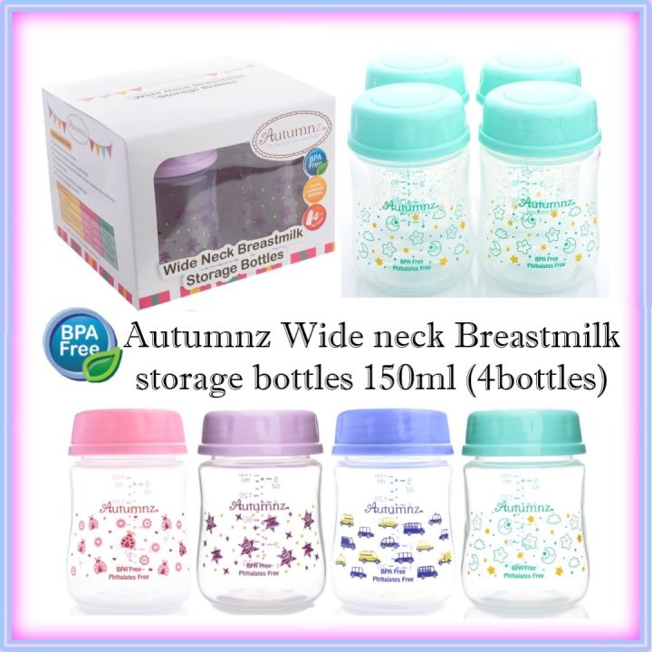 Autumnz 5oz WIDE neck Breast milk breastmilk storage Bottles - BPA free  100% food grade PP material compatible with Avent Spectra breast pump (4  bottles)