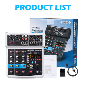BOMGE 4 Channel mini DJ Audio Sound Mixer Interface with MP3、 USB Bluetooth  Stereo Recording 48V Phantom Power 24 DSP for karaoke performance church singing 、 podcas streaming