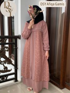 DSY Afiqa Gamis Wanita Muslim Ceruti Mix Brukat LD 110 Ringan Lembut dan Elegan