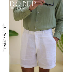 DODEP Quần shorts đùi nam 100% linen premium màu trắng