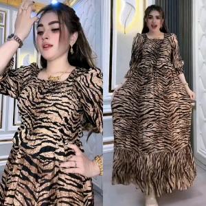 Dress Wanita Ulva Semuk Rempel Macan Zebra Katun Rayon