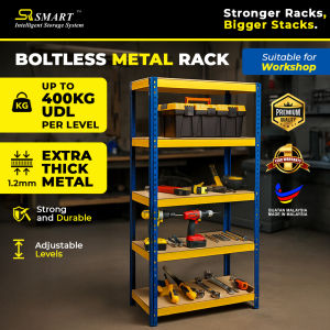 Heavy Duty Boltless Metal Rack 180/210cm Tall [Blue Yellow] 4/5 Level Rak Besi Bertingkat Warehouse Workshop Shelf 4/5 Tier Storage Rack