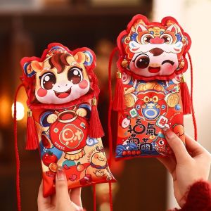 EFFIEO Tassel Money Pocket Cartoon With shoulder straps New Years Blessing Bag  Chinese Red Envelope Chinese Wedding
