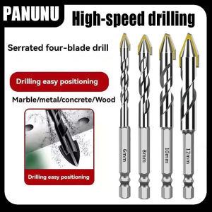 4/5 Pieces Upgraded Four-Slot Serrated Eccentric Dry Drill Bit Set Ultra-Hard for Tiles Ceramics Glass Marble Concrete