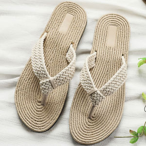 Wholesale Aux Straw Beach Flip Flops Anti-slip Pool Sandals Hotel Women Slipper(add 1 size)