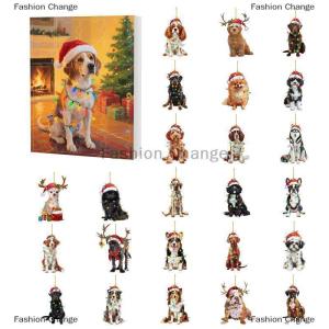 [COD] Fashion Change 2D Acrylic Puppy Pendant Christmas Ornaments Advent Calendar 24-Day Countdown Calendar Dog Charm For Christmas Tree Decoration