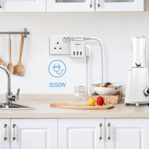 TESSAN USB Power Adapter Wall Charger Extension Multi Plug Adaptor with USB 13A 3250W USB Charger USB Adapter Wall Socket Power Strip 3 Pin UK Power Socket Extension for Home Office Kitchen