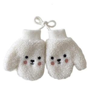 Infant Winter Mittens With Safety Neck Cord Soft Breathable Lamb Wool Thermal Gloves For 12-48 Month Boys Girls