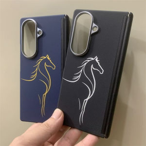 Korean Phone Cases For Samsung Z Fold 8 7 6 5 Half Carbon Fiber Texture Relief Wireless Shell Camera Metal Armor Cover