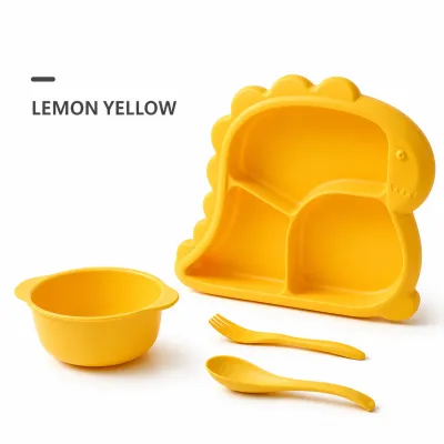 Dinosaur Set Dishes Kids Dinner Baby Feeding Plate Training Bowl Spoon Fork Set Makan kanak Childrens Separated Tableware Set Wheat Straw Dinner Plate Student Breakfast Plate Baby Plate bowl