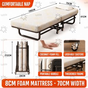 Table Trove.PH Portable Folding Bed with Mattress Single Heavy Duty Foldable Sponge Bed Bedroom Office Nap Home Use