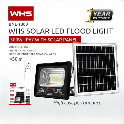 WHS 1 Year Warranty 300W Outdoor LED Solar Flood Light IP67 With Remote Control Battery Indicator BNL-T