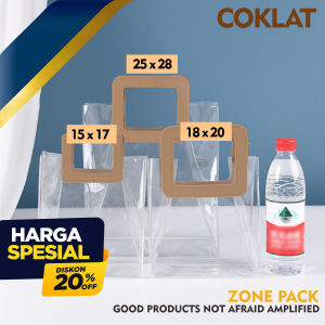 Tas Mika Transparan PVC | Tas Hampers Mika PVC Hadiah Ulang Tahun | Totebag Leather Handle Transparan | Tas Handle Kulit | Goodie Bag Hampers | Gift Bag