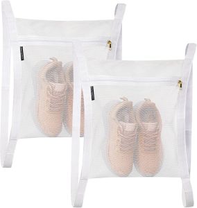 2 Pcs Shoe Drying Bag Sneaker Bags for Dryer Bag for Drying Shoes Reusable Shoe Dryer Mesh Bags Honeycomb Net Laundry Bags with Zipper & Strap for Washing Machine Shoes Clothing 15.7x13.8 Inch