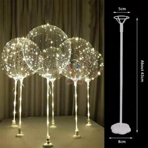 Light Up Handle Bobo Balloon With Led Light and Stick 22 inch Transparent Bubble Balloons Stand Clear Helium Balloon For Birthday Wedding Valentines Party Decoration Supplies